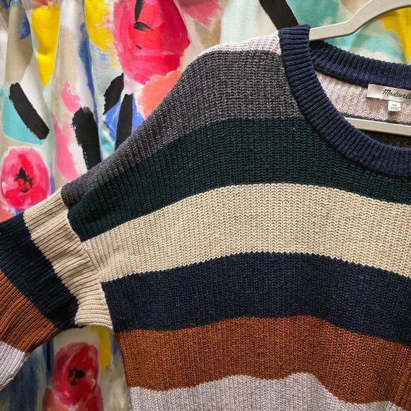 Madewell Thompson Pocket Pullover striped knit long sleeve crewneck sweater XL - Picture 4 of 9